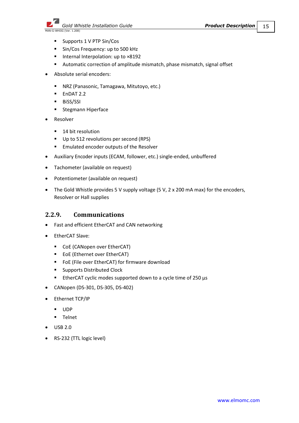 Communications | ElmoMC Gold Line Digital Servo Drives-Gold Whistle User Manual | Page 15 / 85