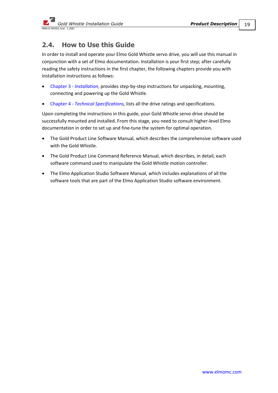 How to use this guide | ElmoMC Gold Line Digital Servo Drives-Gold Whistle User Manual | Page 19 / 85