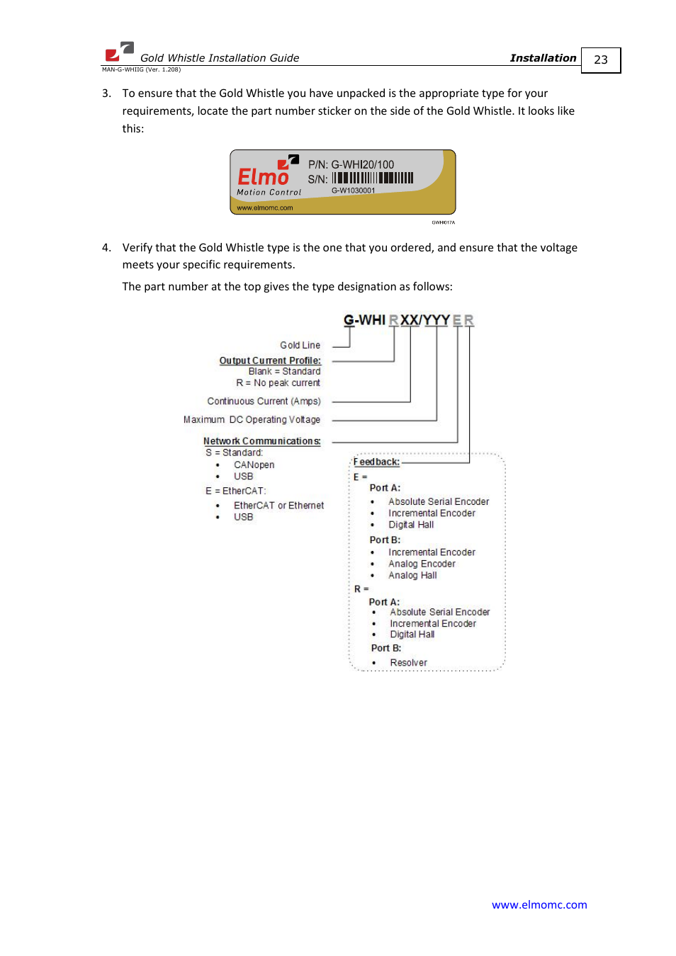 ElmoMC Gold Line Digital Servo Drives-Gold Whistle User Manual | Page 23 / 85