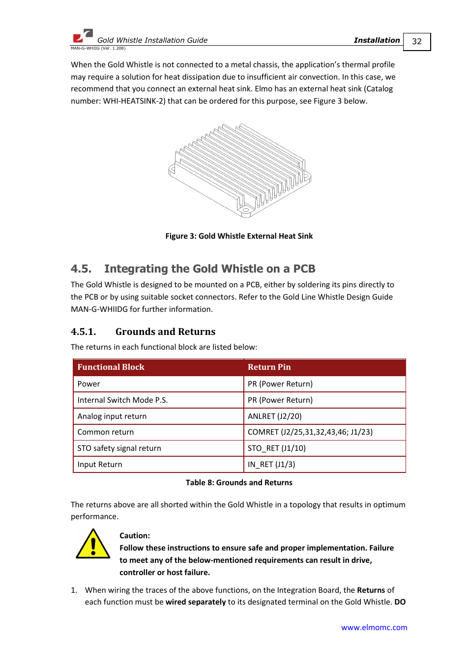 Integrating the gold whistle on a pcb, Grounds and returns | ElmoMC Gold Line Digital Servo Drives-Gold Whistle User Manual | Page 32 / 85