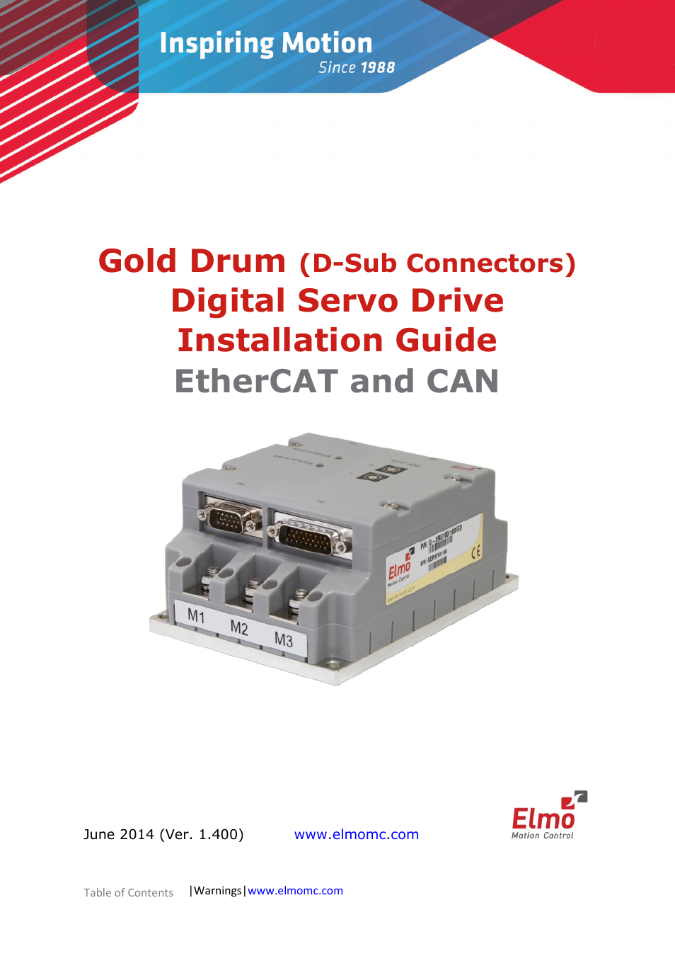 ElmoMC Gold Line Digital Servo Drives-Gold Drum Ver 1_400 D-Sub connectors User Manual | 67 pages