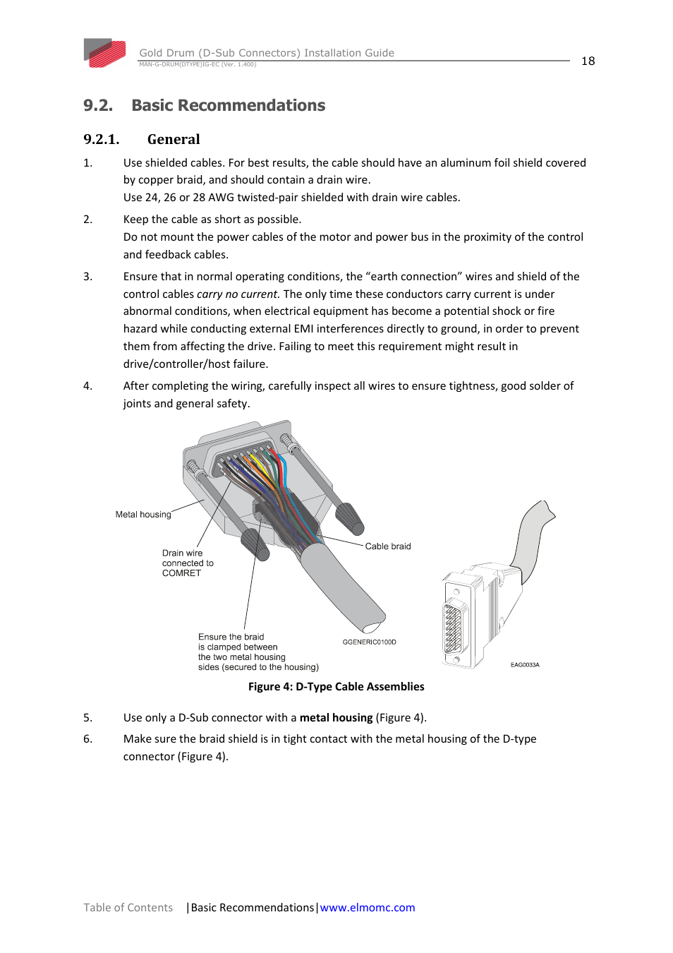 Basic recommendations, General | ElmoMC Gold Line Digital Servo Drives-Gold Drum Ver 1_400 D-Sub connectors User Manual | Page 18 / 67