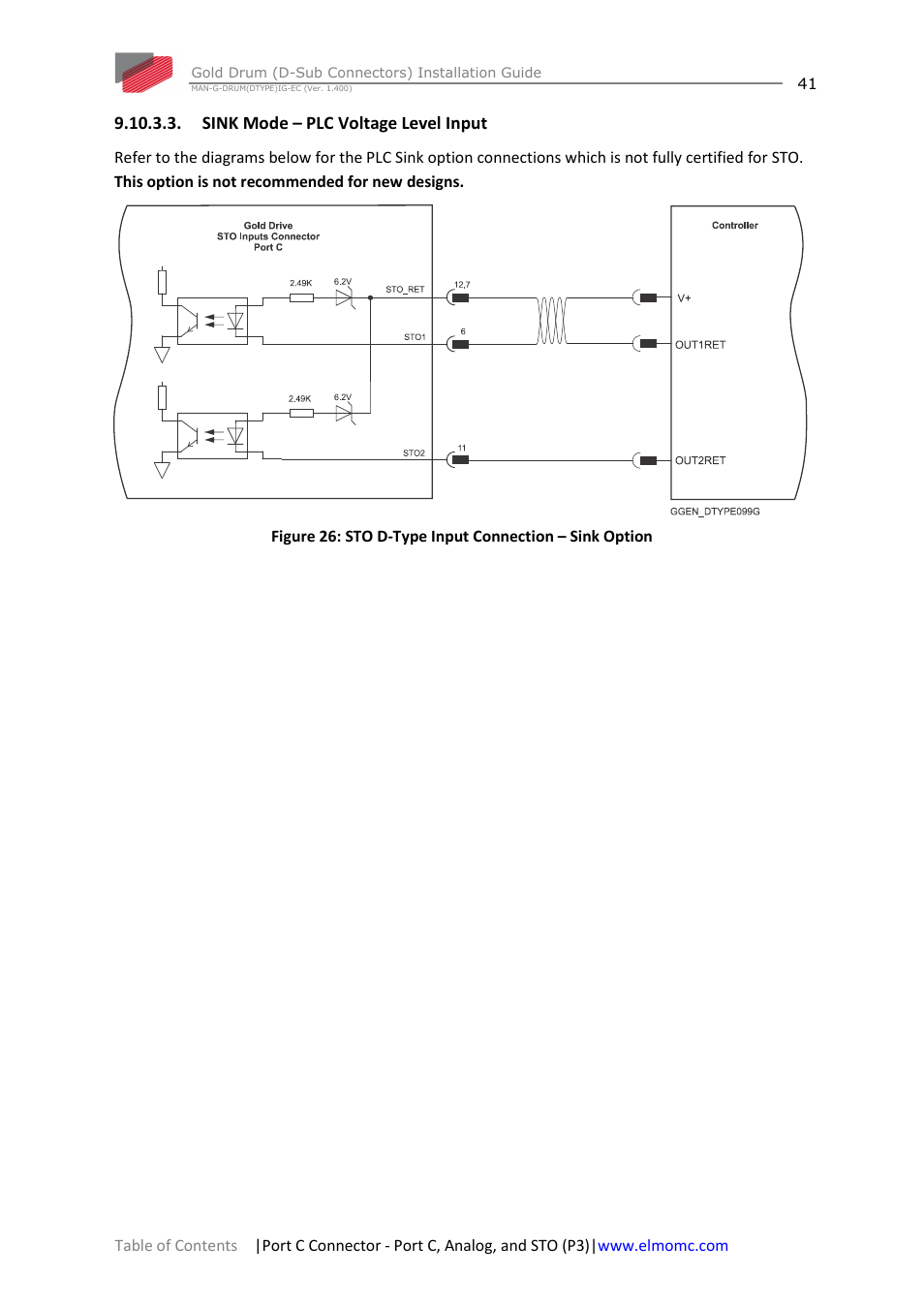 Sink mode – plc voltage level input | ElmoMC Gold Line Digital Servo Drives-Gold Drum Ver 1_400 D-Sub connectors User Manual | Page 41 / 67