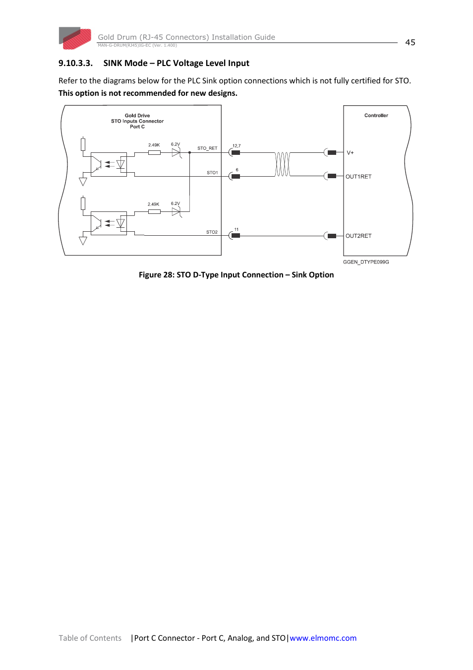 Sink mode – plc voltage level input | ElmoMC Gold Line Digital Servo Drives-Gold Drum Ver 1_400 RJ-45 connectors User Manual | Page 45 / 67