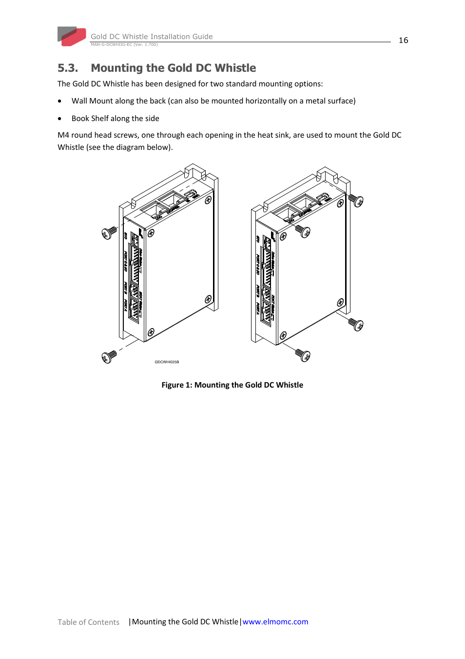 Mounting the gold dc whistle | ElmoMC Gold Line Digital Servo Drives-Gold DC Whistle User Manual | Page 16 / 61