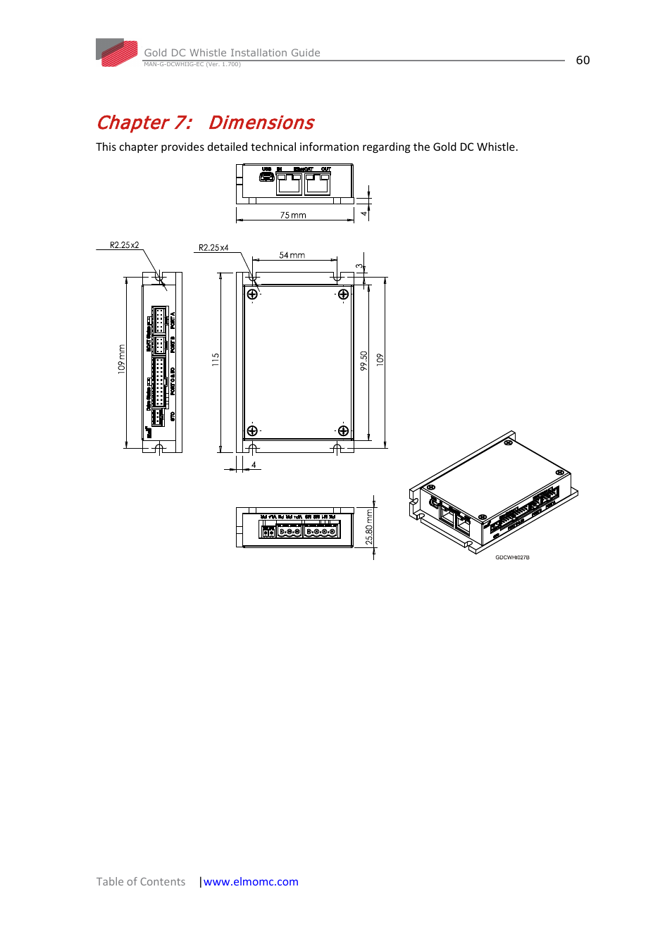 Chapter 7: dimensions, Chapter 7, Dimensions | ElmoMC Gold Line Digital Servo Drives-Gold DC Whistle User Manual | Page 60 / 61