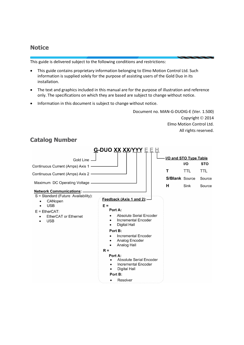 Notice, Catalog number | ElmoMC Gold Line Digital Servo Drives-Gold Duo User Manual | Page 2 / 59