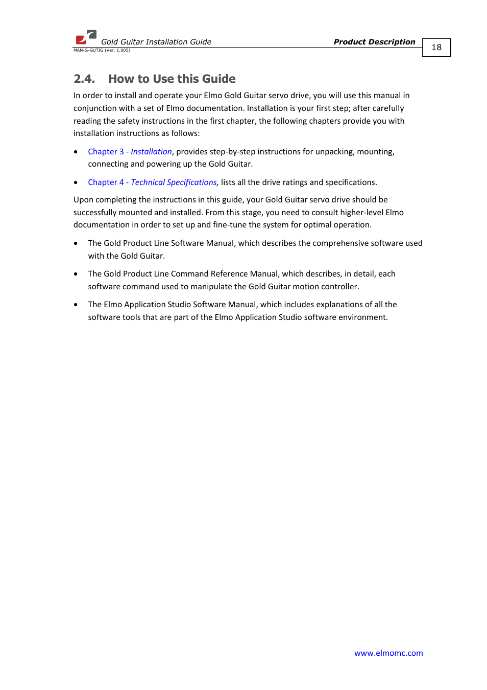 How to use this guide | ElmoMC Gold Line Digital Servo Drives-Gold Guitar User Manual | Page 18 / 84