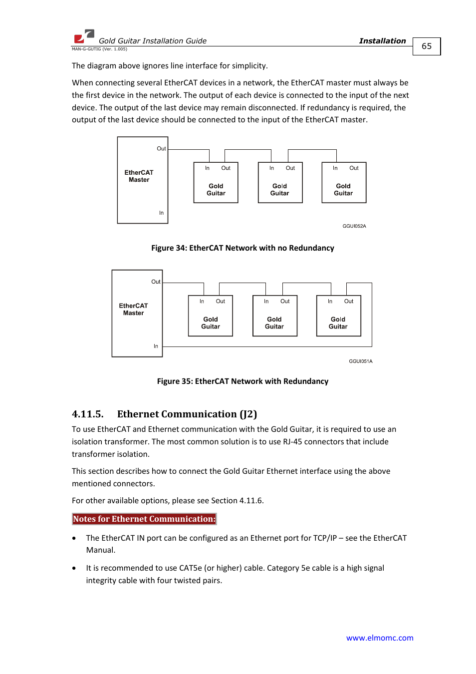 Ethernet communication (j2) | ElmoMC Gold Line Digital Servo Drives-Gold Guitar User Manual | Page 65 / 84