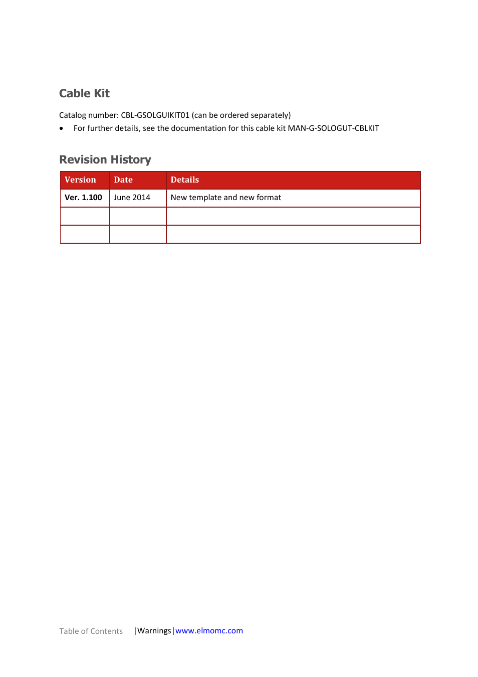 Cable kit, Revision history | ElmoMC Gold Line Digital Servo Drives-Gold Solo Guitar User Manual | Page 3 / 65