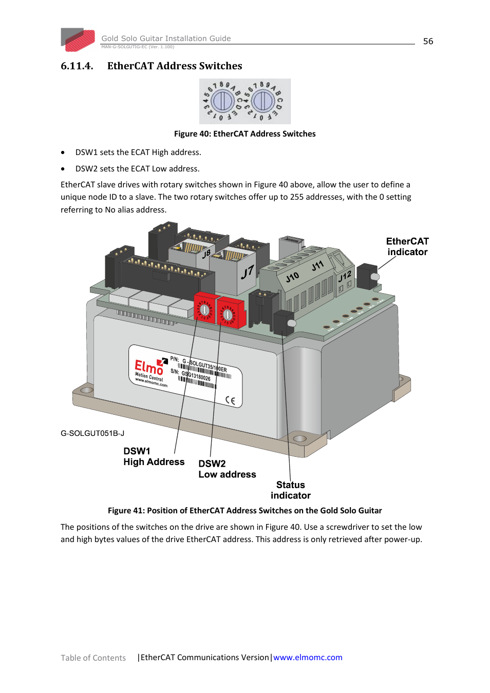 Ethercat address switches | ElmoMC Gold Line Digital Servo Drives-Gold Solo Guitar User Manual | Page 56 / 65