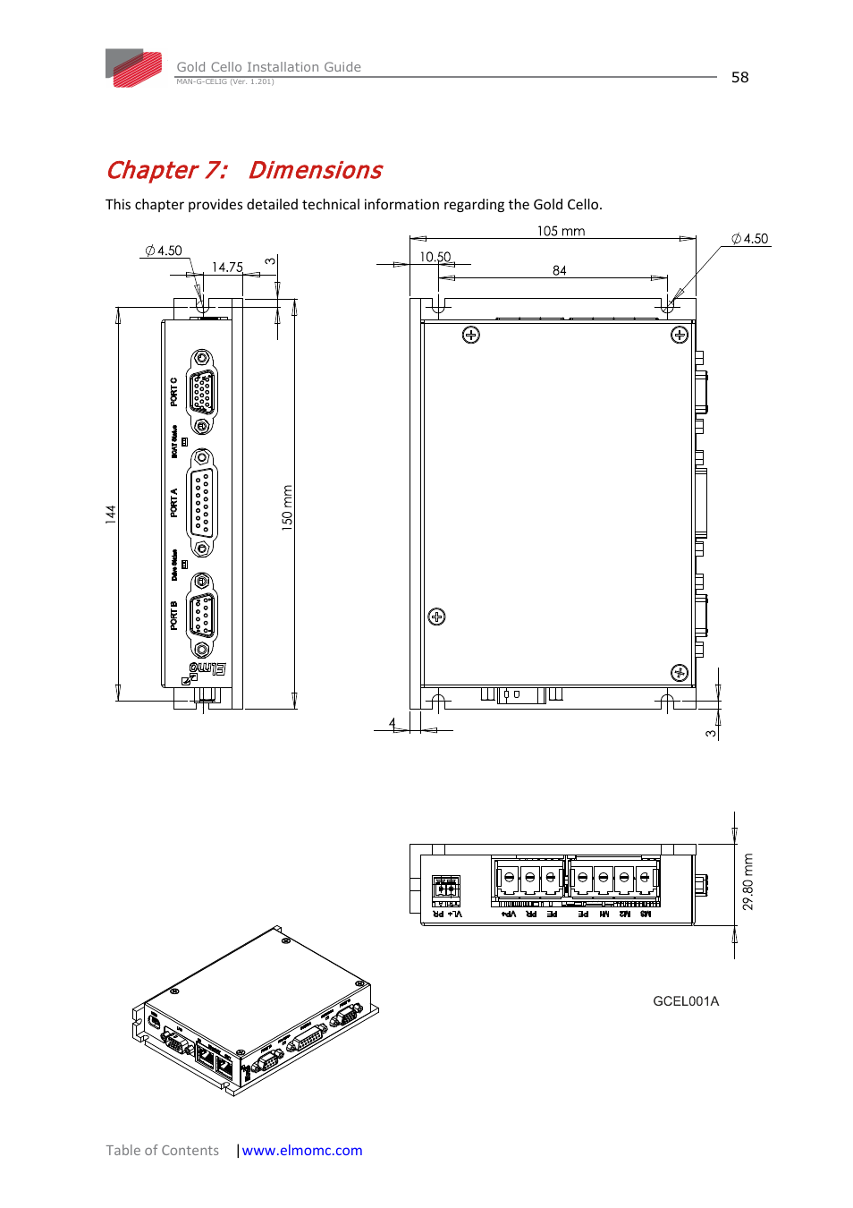 Chapter 7: dimensions, Chapter 7, Dimensions | ElmoMC Gold Line Digital Servo Drives-Gold Cello User Manual | Page 58 / 59