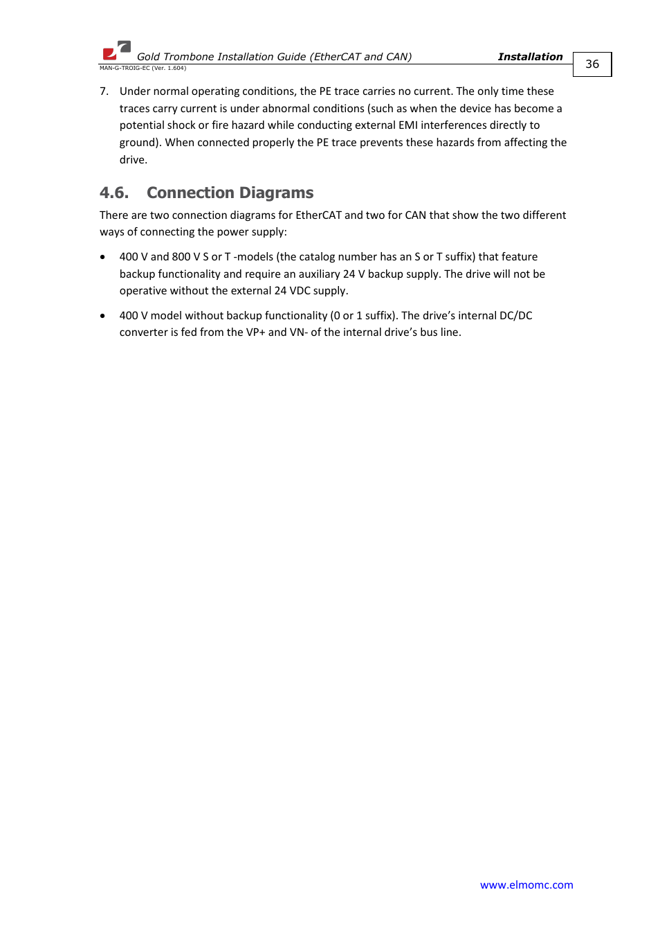Connection diagrams | ElmoMC Gold Line Digital Servo Drives-Gold Trombone User Manual | Page 36 / 92