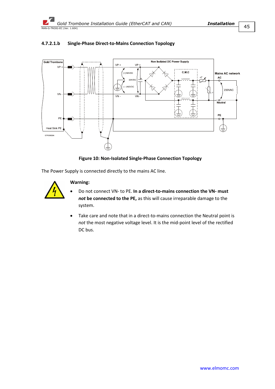 B single-phase direct-to-mains connection topology | ElmoMC Gold Line Digital Servo Drives-Gold Trombone User Manual | Page 45 / 92