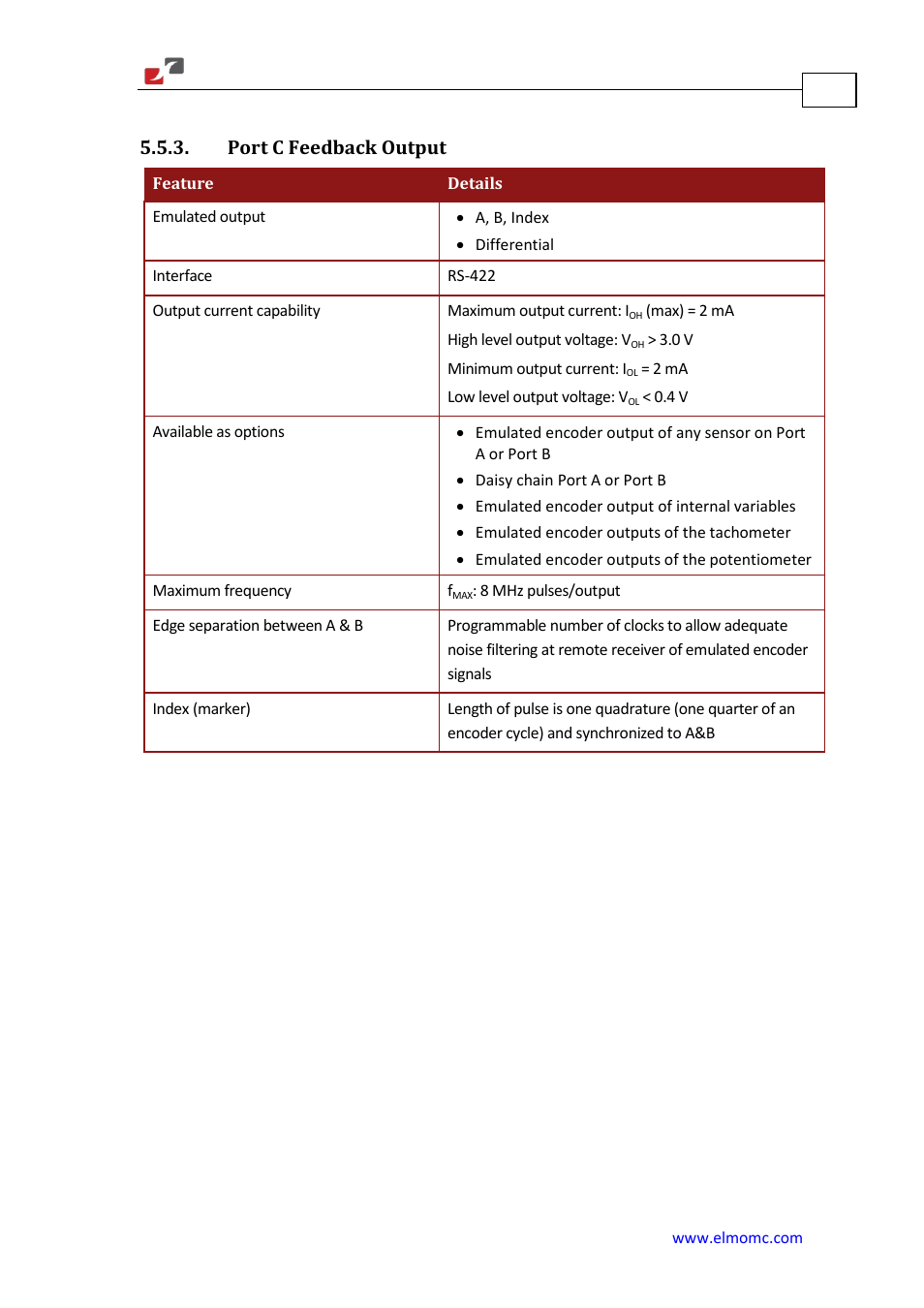 Port c feedback output | ElmoMC Gold Line Digital Servo Drives-Gold Solo Trombone User Manual | Page 100 / 110