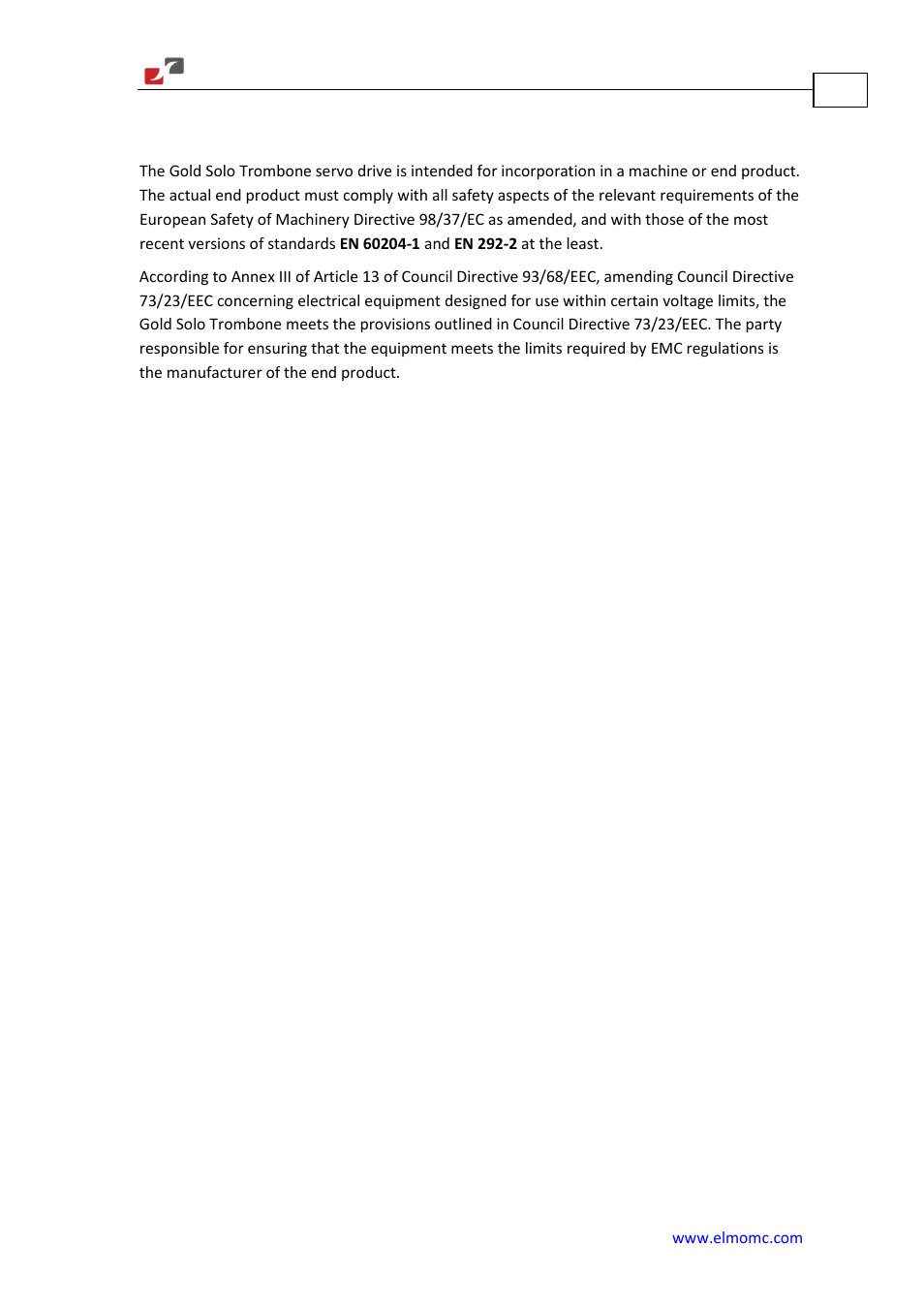 Ce marking conformance | ElmoMC Gold Line Digital Servo Drives-Gold Solo Trombone User Manual | Page 11 / 110