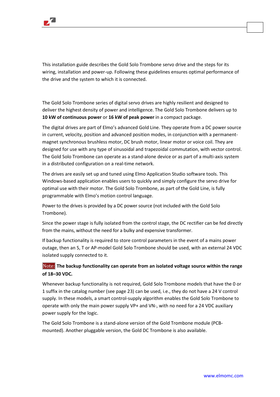 Chapter 2: product description, Drive description, Chapter 2 | Product description | ElmoMC Gold Line Digital Servo Drives-Gold Solo Trombone User Manual | Page 12 / 110