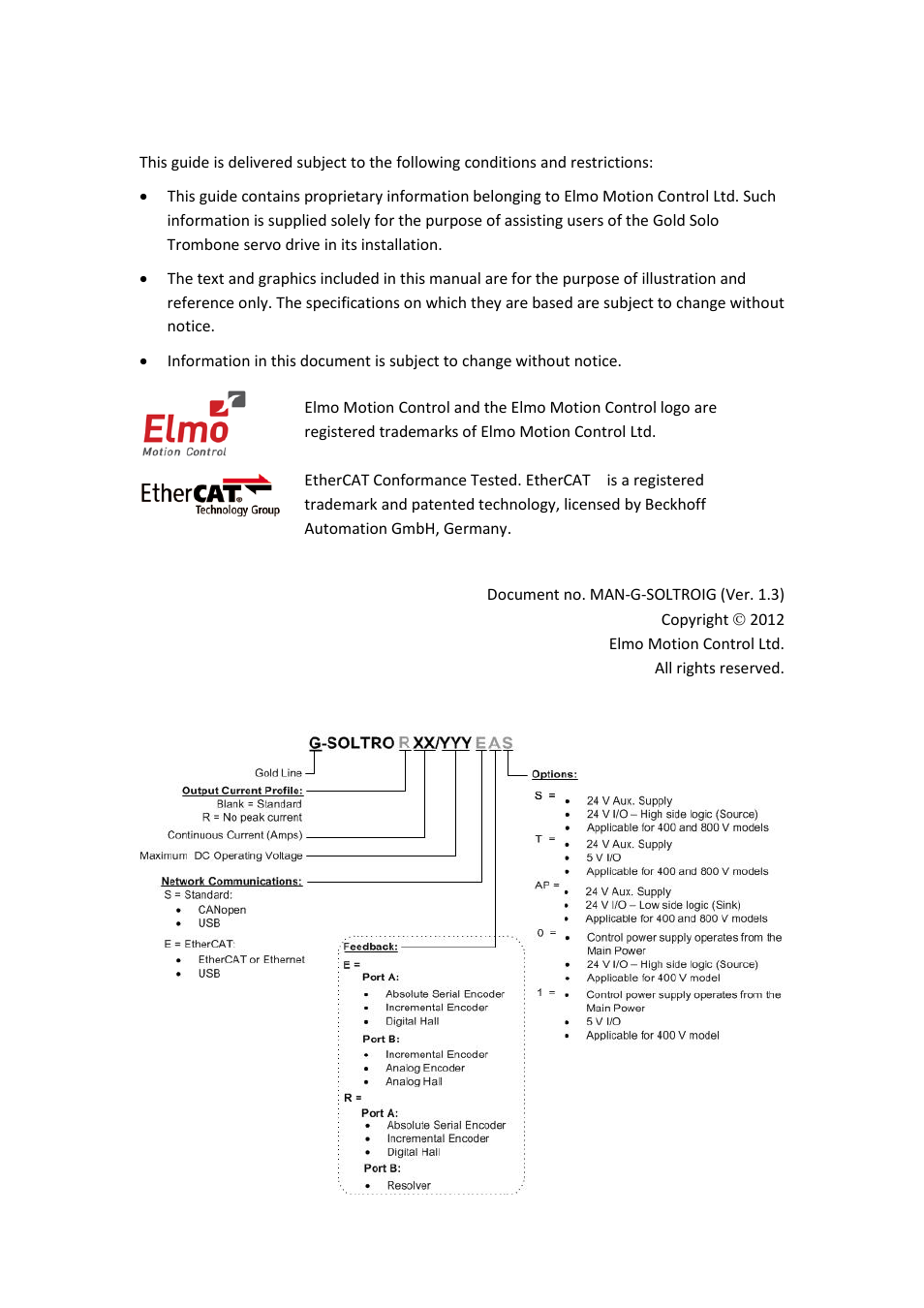 Notice, Catalog number | ElmoMC Gold Line Digital Servo Drives-Gold Solo Trombone User Manual | Page 2 / 110