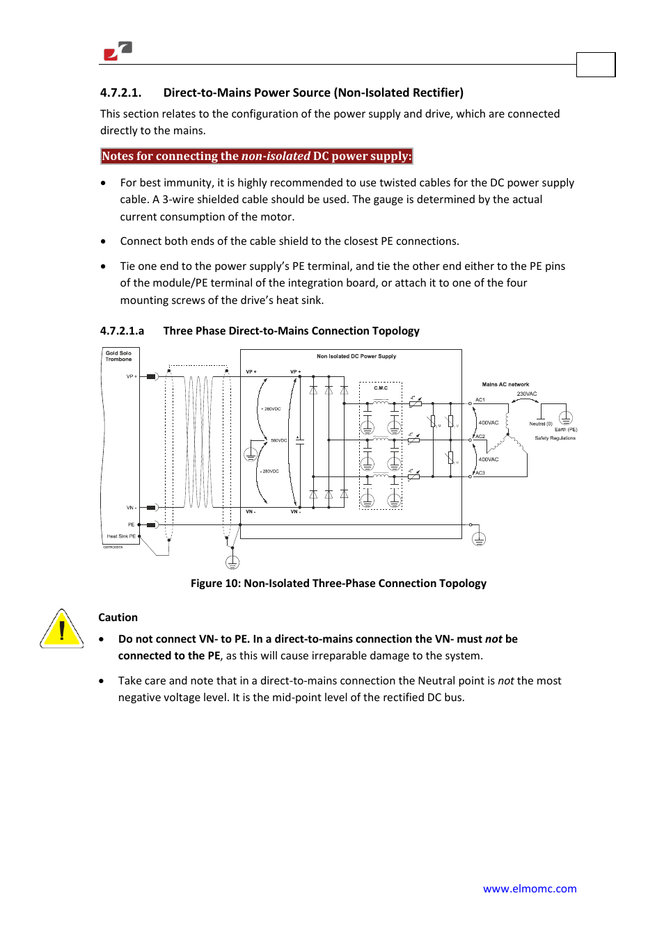 A three phase direct-to-mains connection topology | ElmoMC Gold Line Digital Servo Drives-Gold Solo Trombone User Manual | Page 48 / 110