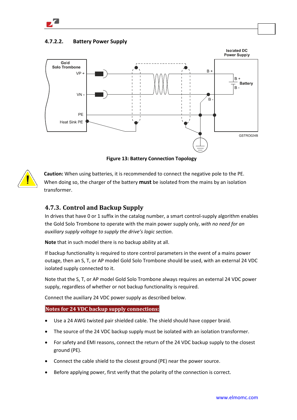 Battery power supply, Control and backup supply | ElmoMC Gold Line Digital Servo Drives-Gold Solo Trombone User Manual | Page 51 / 110