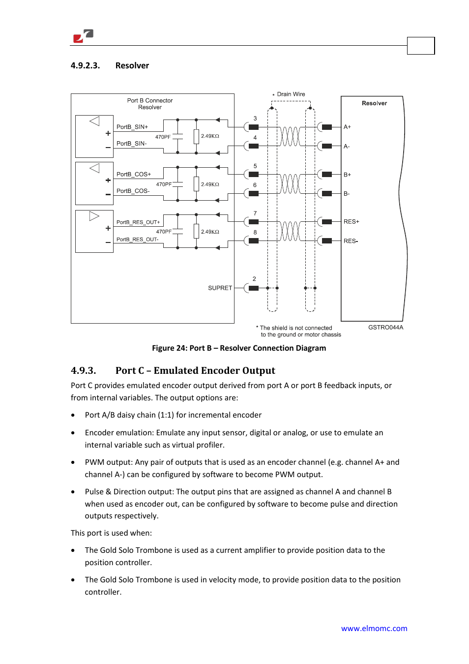 Resolver, Port c – emulated encoder output, N 4.9.3 | ElmoMC Gold Line Digital Servo Drives-Gold Solo Trombone User Manual | Page 65 / 110