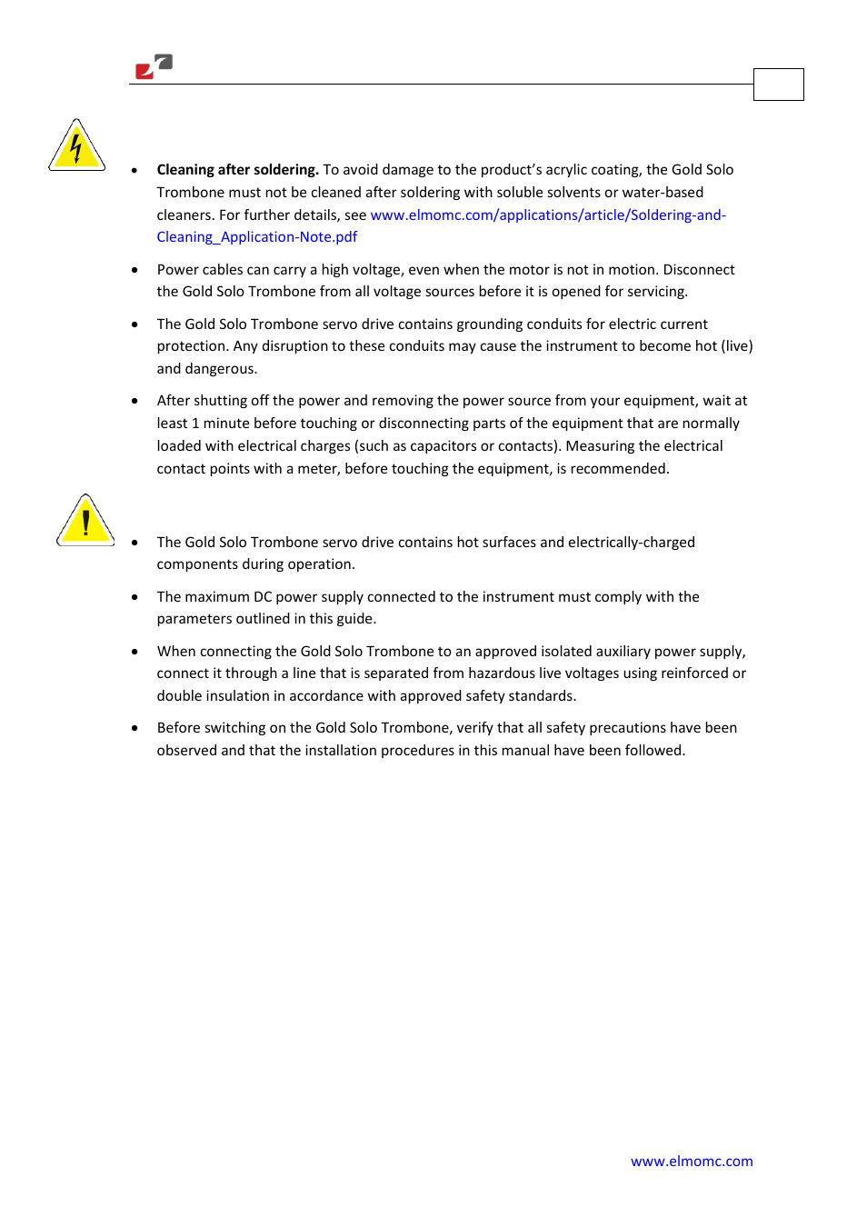 Warnings, Cautions, Warnings 1.2. cautions | ElmoMC Gold Line Digital Servo Drives-Gold Solo Trombone User Manual | Page 9 / 110