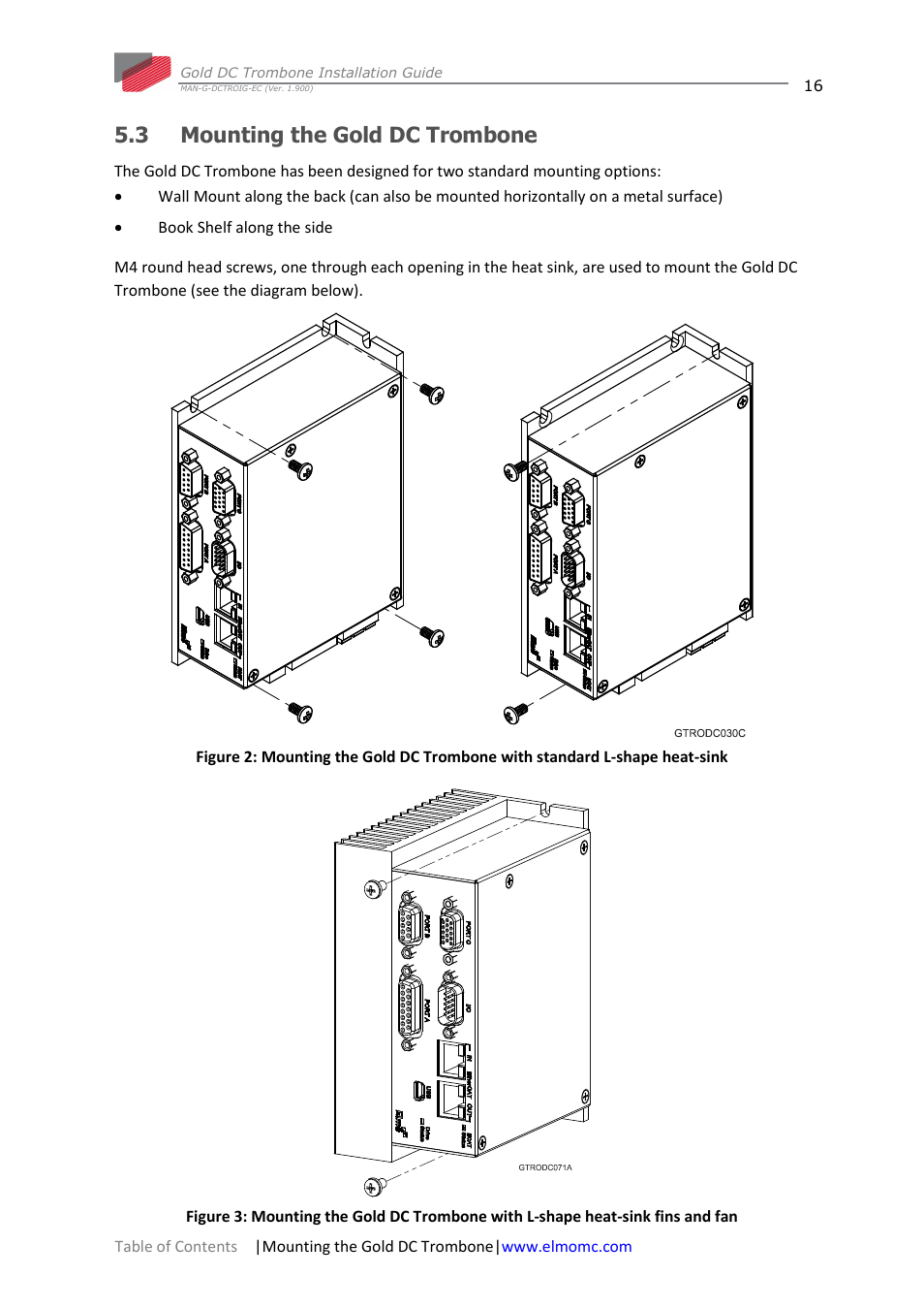 3 mounting the gold dc trombone, Mounting the gold dc trombone | ElmoMC Gold Line Digital Servo Drives-Gold DC Trombone User Manual | Page 16 / 69