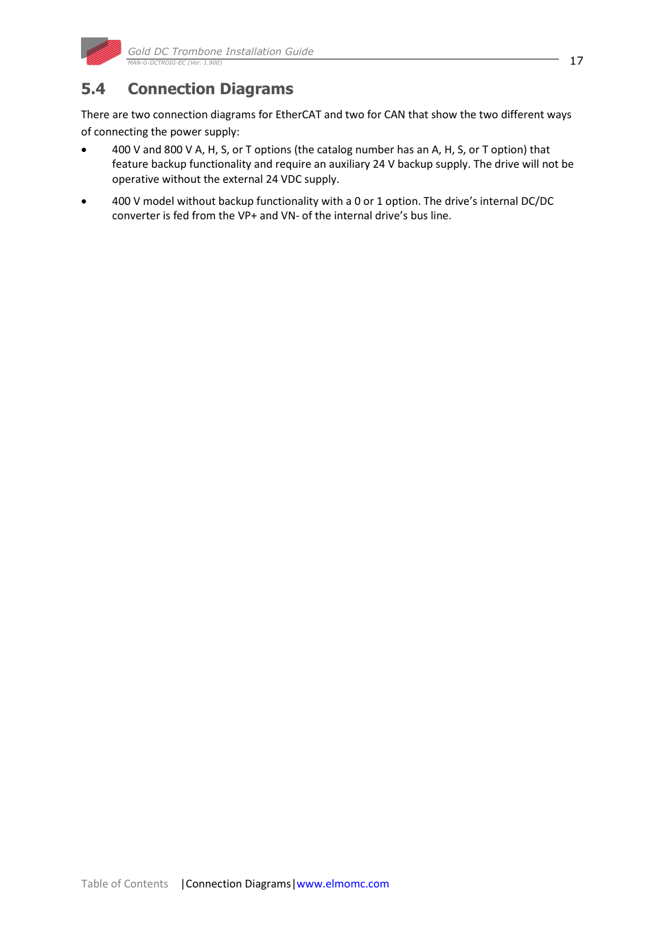 4 connection diagrams, Connection diagrams | ElmoMC Gold Line Digital Servo Drives-Gold DC Trombone User Manual | Page 17 / 69