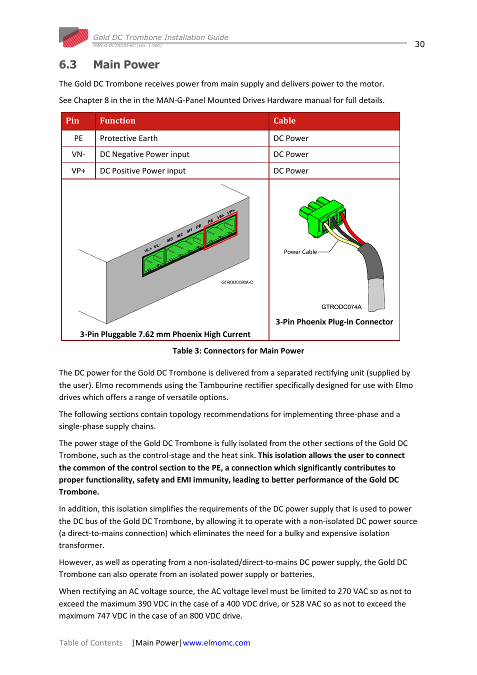 3 main power, Main power | ElmoMC Gold Line Digital Servo Drives-Gold DC Trombone User Manual | Page 30 / 69