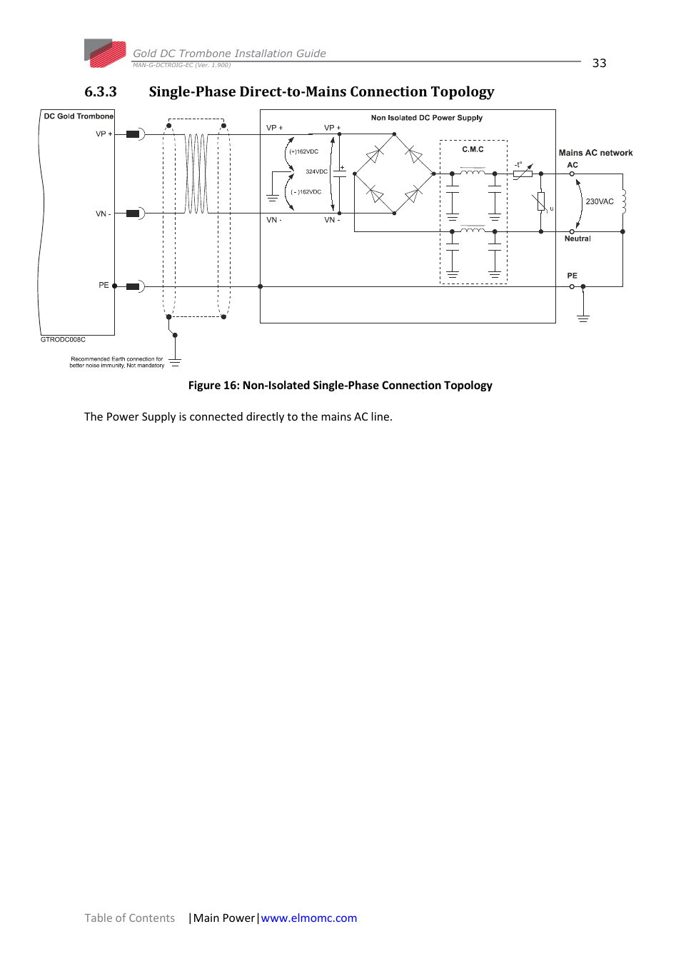 3 single-phase direct-to-mains connection topology, Single-phase direct-to-mains connection topology | ElmoMC Gold Line Digital Servo Drives-Gold DC Trombone User Manual | Page 33 / 69