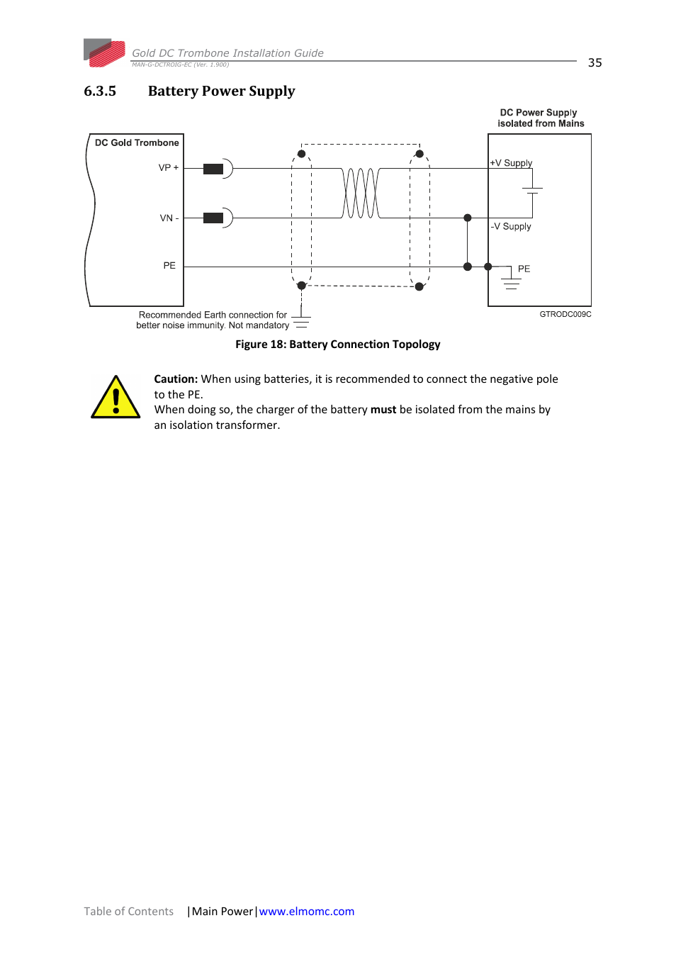 5 battery power supply, Battery power supply | ElmoMC Gold Line Digital Servo Drives-Gold DC Trombone User Manual | Page 35 / 69