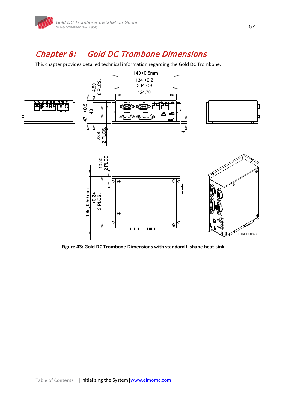Chapter 8: gold dc trombone dimensions, Chapter 8, Gold dc trombone dimensions | ElmoMC Gold Line Digital Servo Drives-Gold DC Trombone User Manual | Page 67 / 69