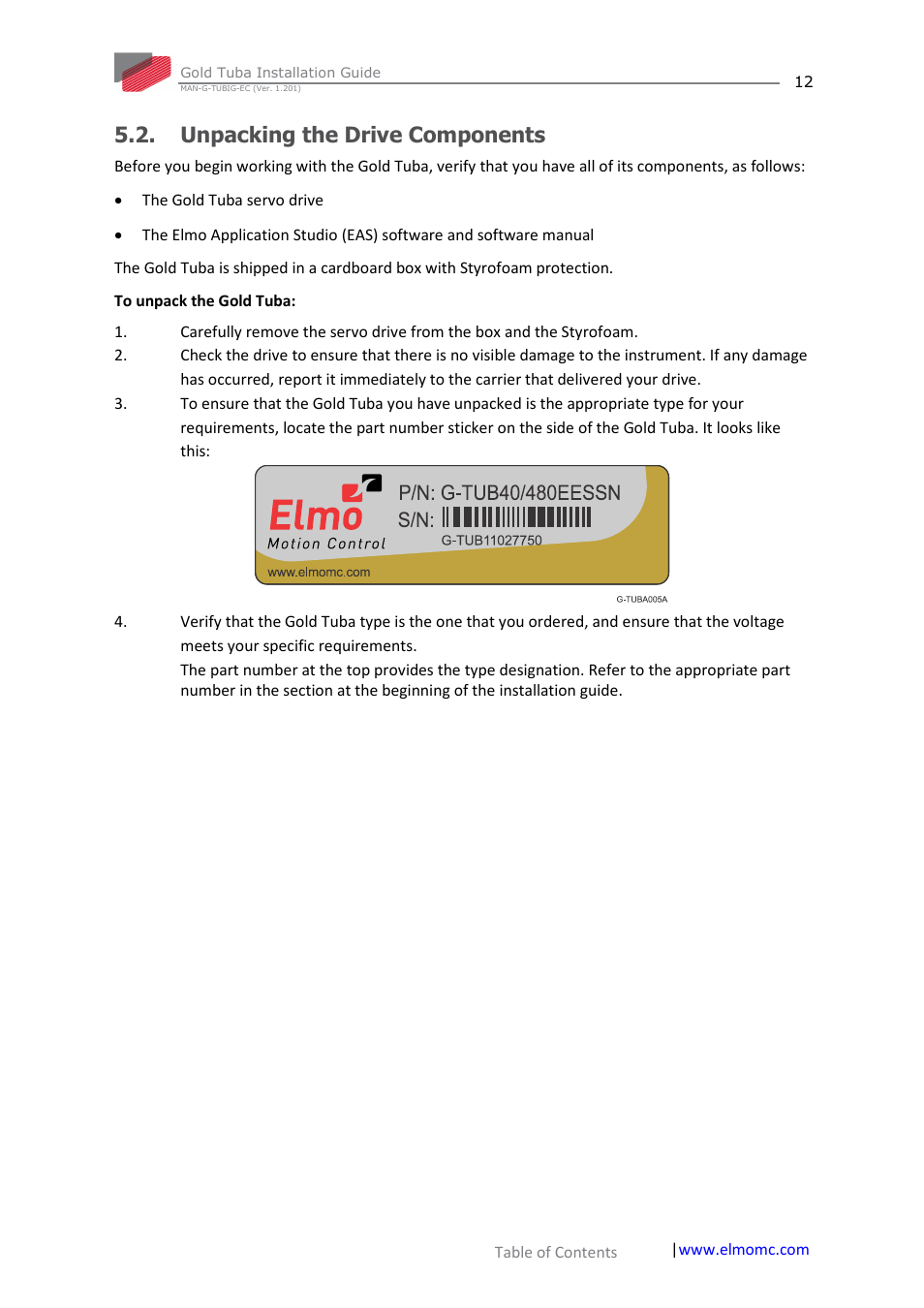 Unpacking the drive components | ElmoMC Gold Line Digital Servo Drives-Gold Tuba User Manual | Page 12 / 81