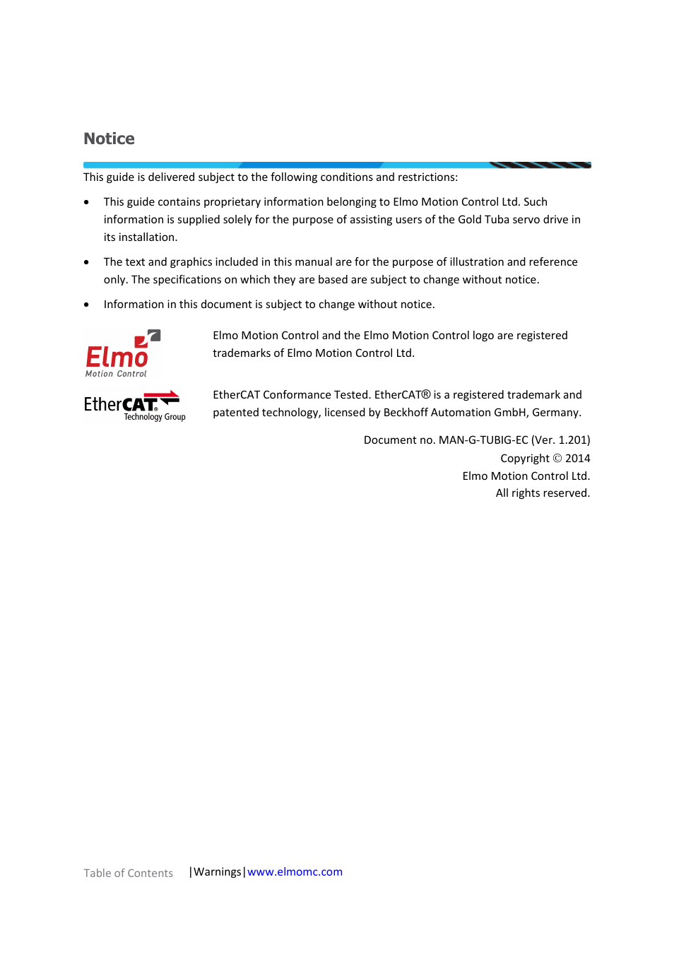 Notice | ElmoMC Gold Line Digital Servo Drives-Gold Tuba User Manual | Page 2 / 81