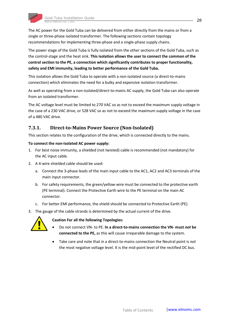 Direct-to-mains power source (non-isolated) | ElmoMC Gold Line Digital Servo Drives-Gold Tuba User Manual | Page 28 / 81