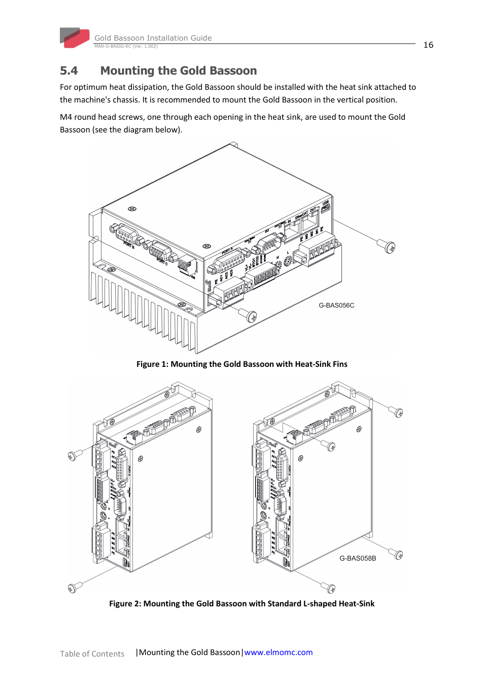 4 mounting the gold bassoon, Mounting the gold bassoon | ElmoMC Gold Line Digital Servo Drives-Gold Bassoon User Manual | Page 16 / 66