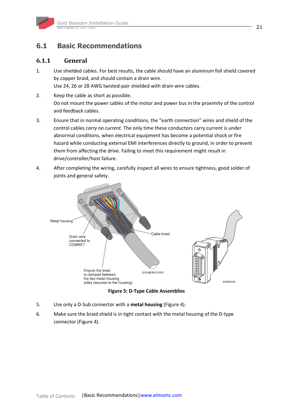 1 basic recommendations, 1 general, Basic recommendations 6.1.1 | General | ElmoMC Gold Line Digital Servo Drives-Gold Bassoon User Manual | Page 21 / 66