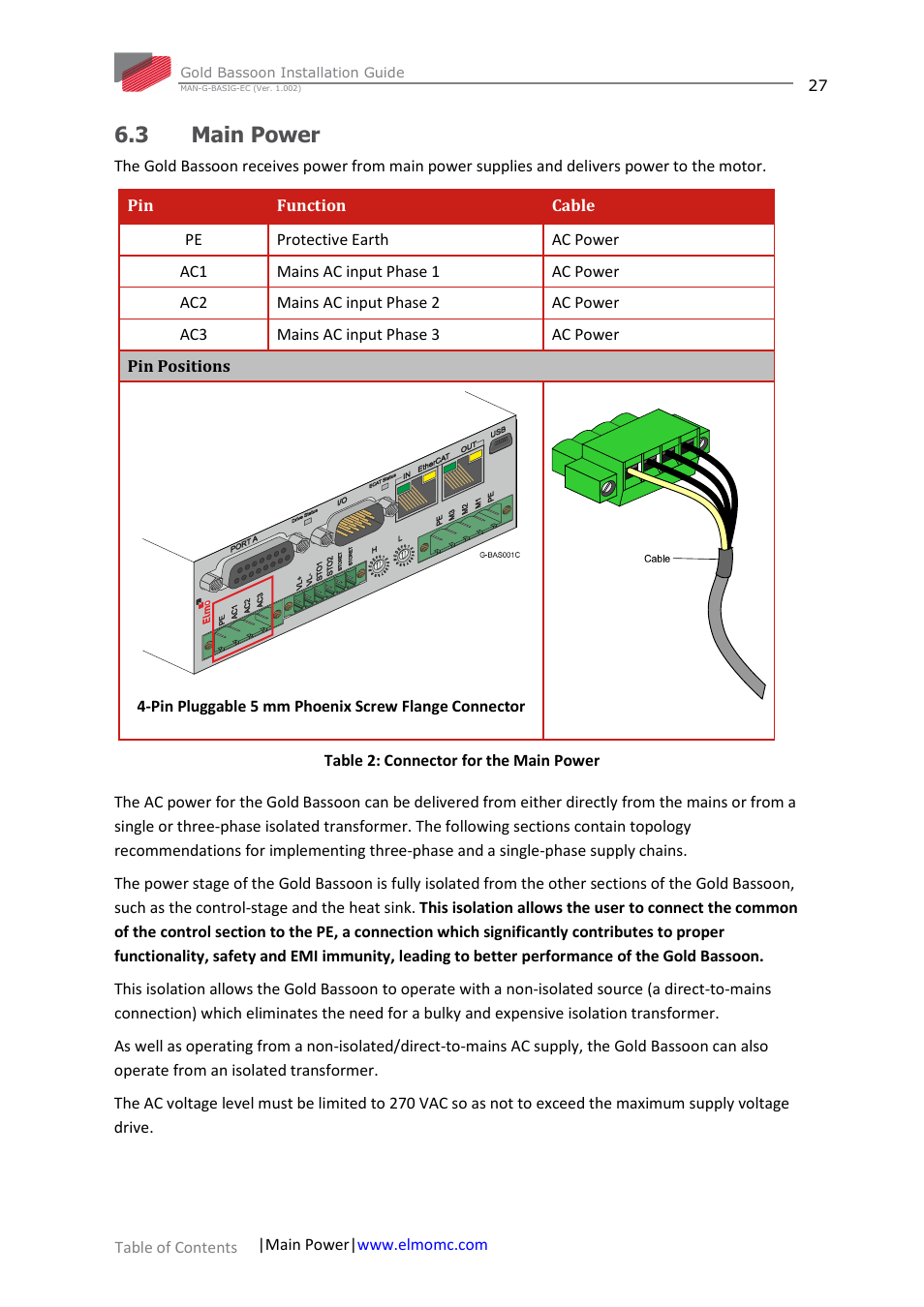 3 main power, Main power | ElmoMC Gold Line Digital Servo Drives-Gold Bassoon User Manual | Page 27 / 66