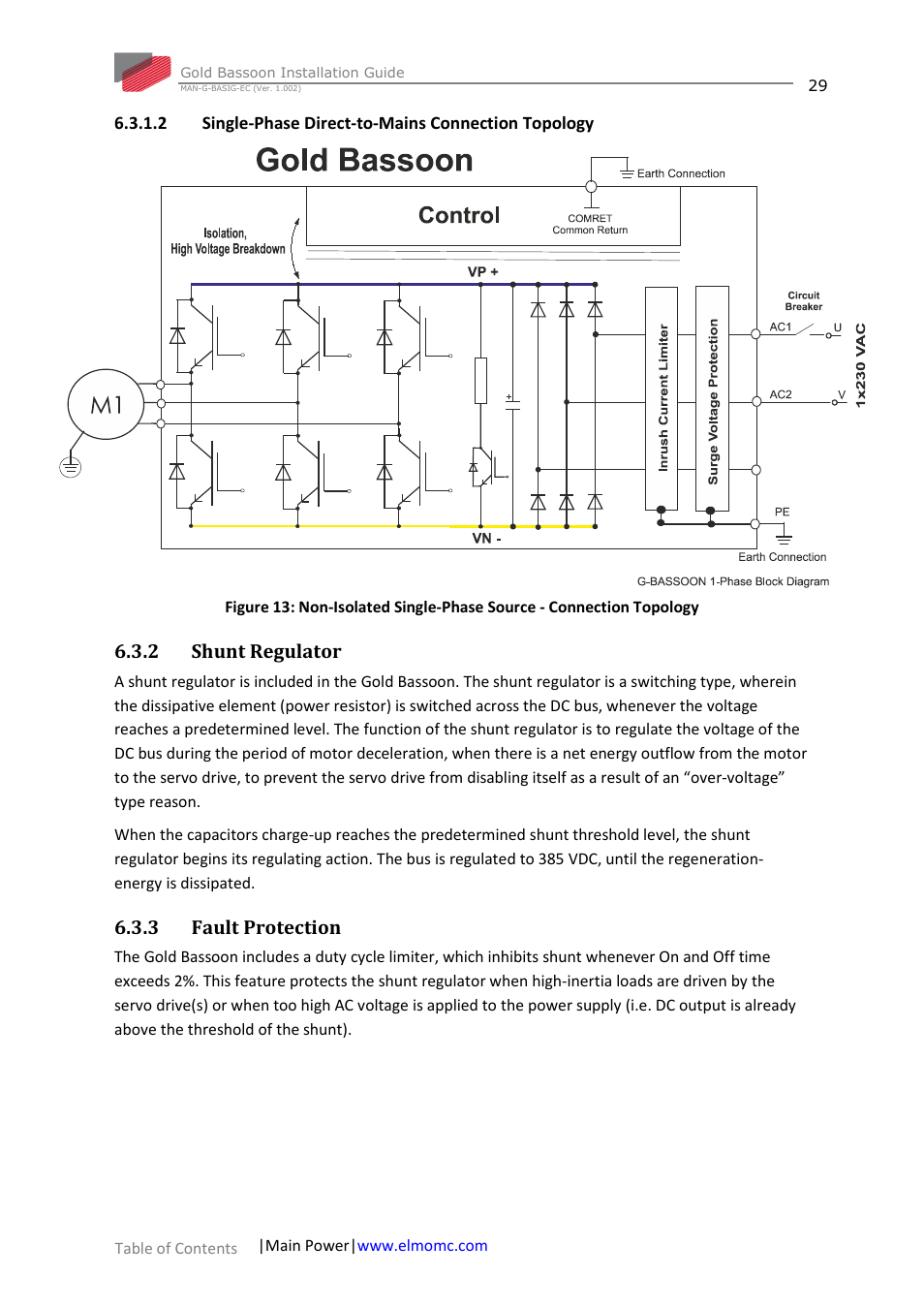 2 single-phase direct-to-mains connection topology, 2 shunt regulator, 3 fault protection | Shunt regulator, Fault protection | ElmoMC Gold Line Digital Servo Drives-Gold Bassoon User Manual | Page 29 / 66