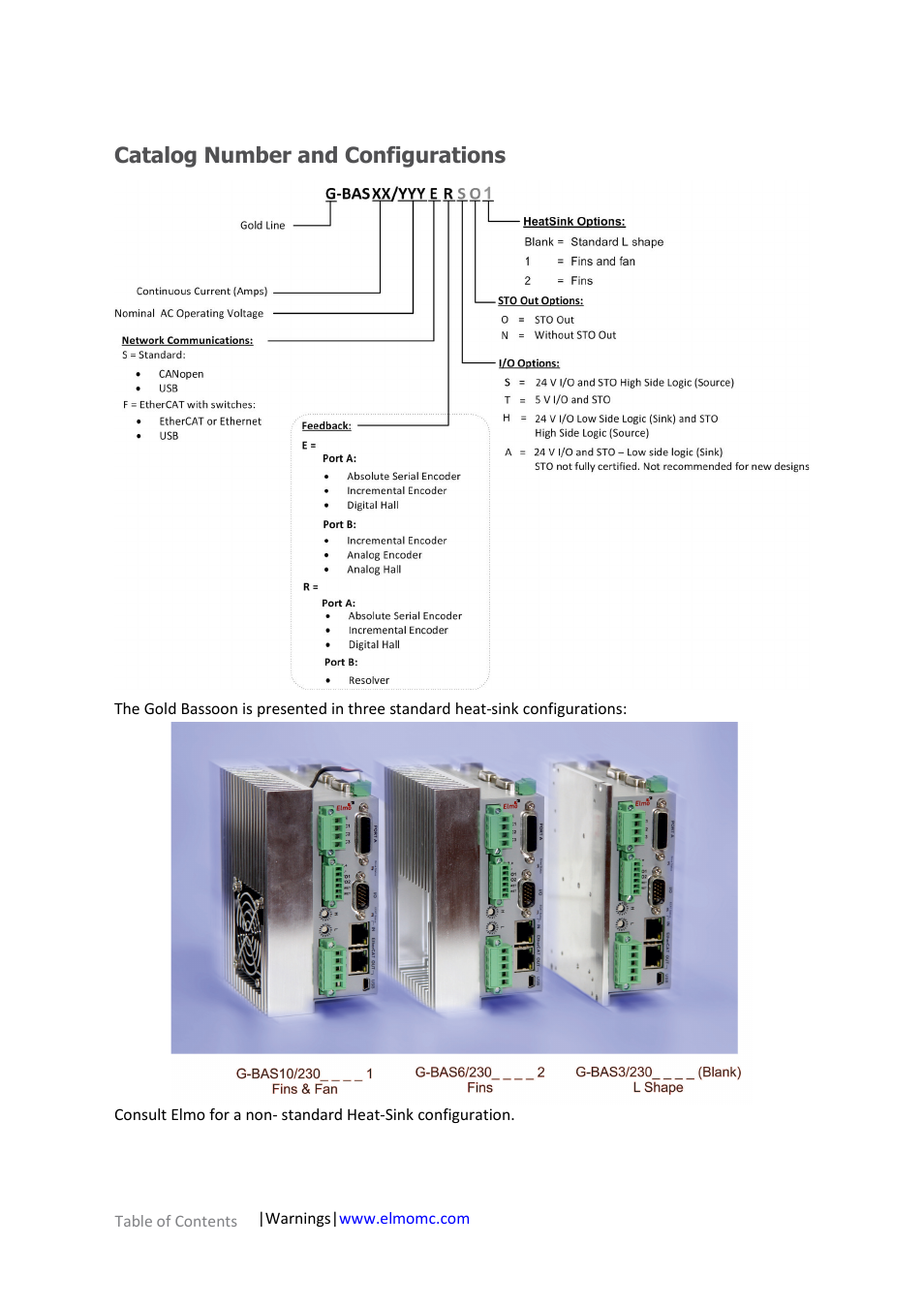 Catalog number and configurations | ElmoMC Gold Line Digital Servo Drives-Gold Bassoon User Manual | Page 3 / 66