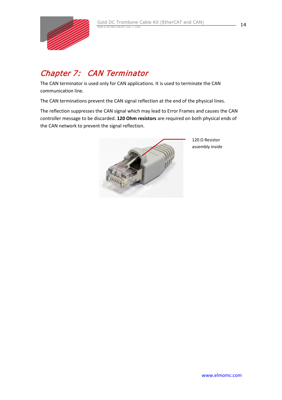 Chapter 7: can terminator, Chapter 7, Can terminator | ElmoMC Gold Line Digital Servo Drives-Gold DC Trombone Cable Kit User Manual | Page 14 / 15