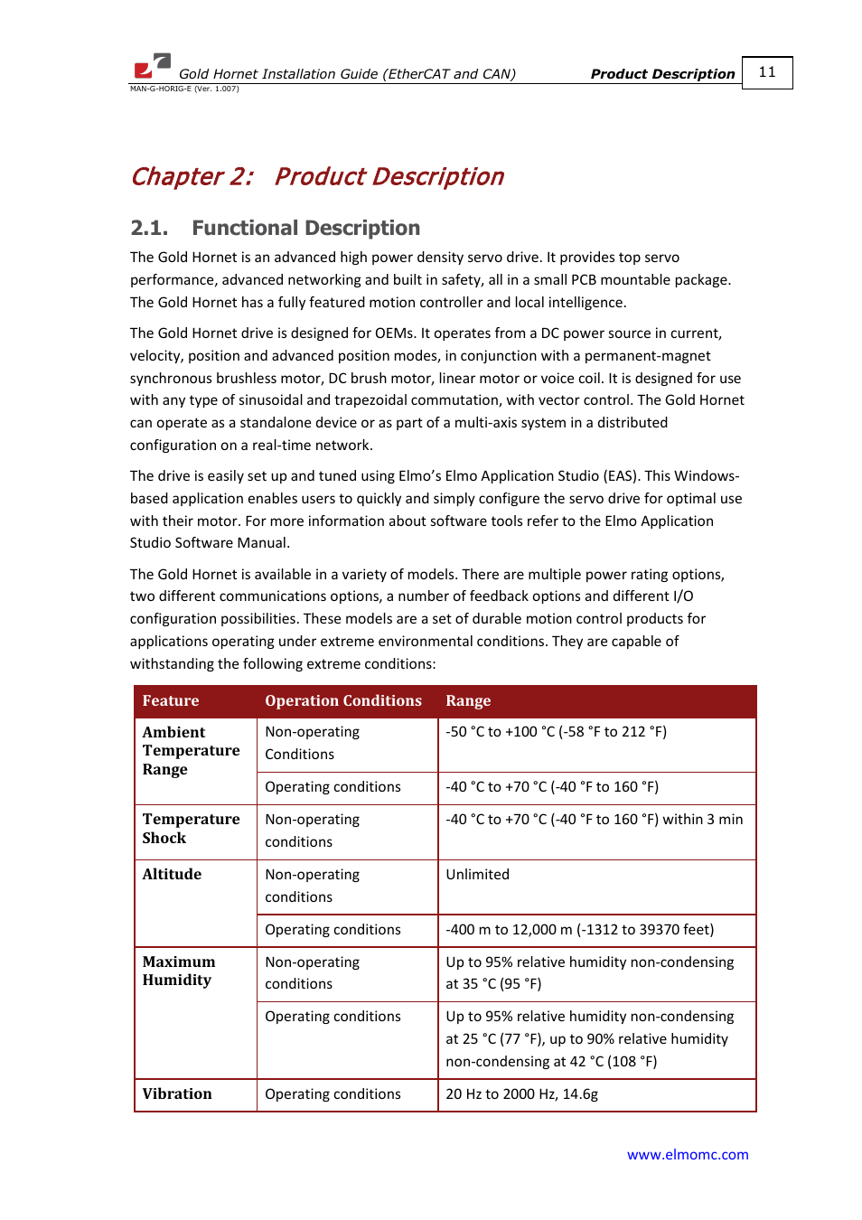 Chapter 2: product description, Functional description, Chapter 2 | Product description | ElmoMC ExtrIQ Gold Line Servo Drives-Gold Hornet User Manual | Page 11 / 88