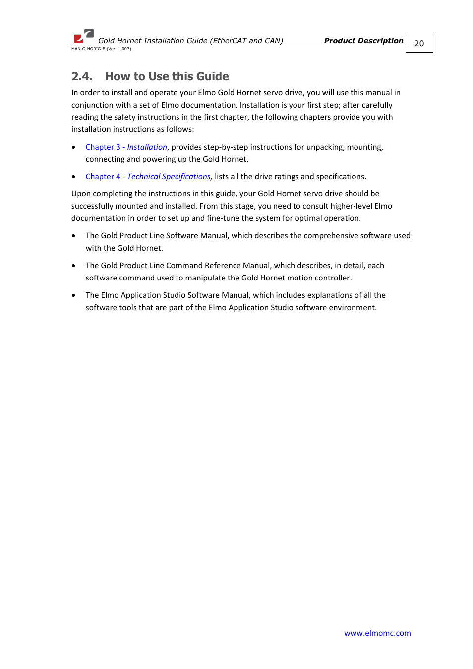 How to use this guide | ElmoMC ExtrIQ Gold Line Servo Drives-Gold Hornet User Manual | Page 20 / 88