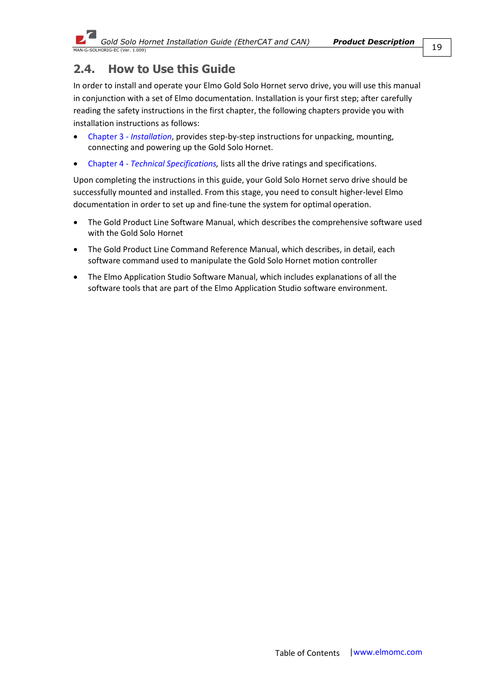 How to use this guide | ElmoMC ExtrIQ Gold Line Servo Drives-Gold Solo Hornet User Manual | Page 19 / 90