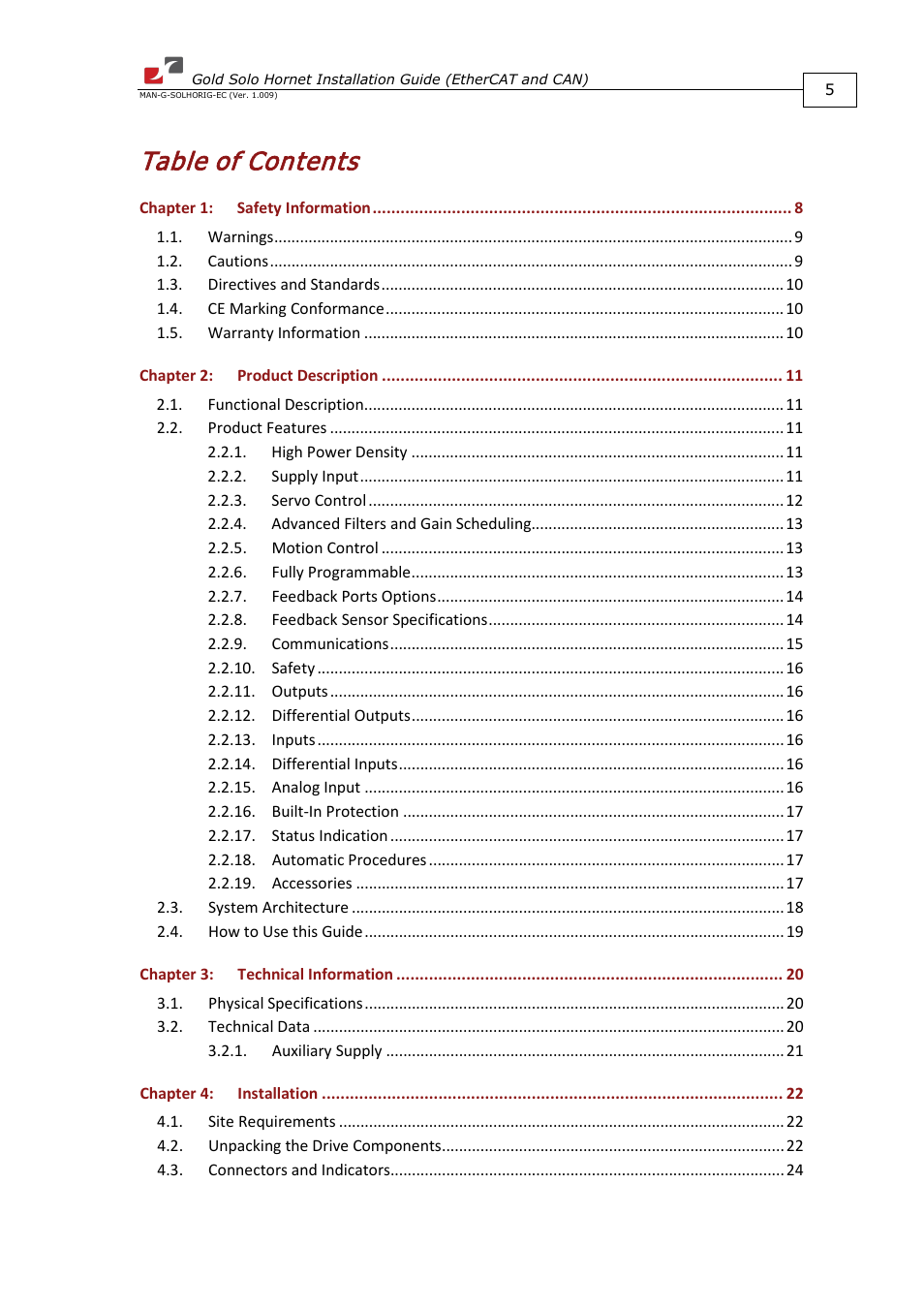 ElmoMC ExtrIQ Gold Line Servo Drives-Gold Solo Hornet User Manual | Page 5 / 90