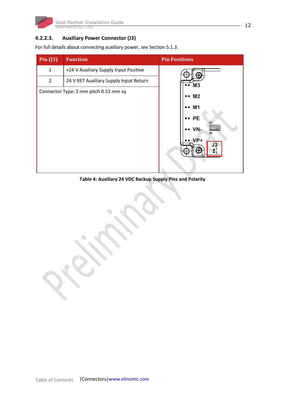 Auxiliary power connector (j3) | ElmoMC ExtrIQ Gold Line Servo Drives-Gold Panther User Manual | Page 12 / 64