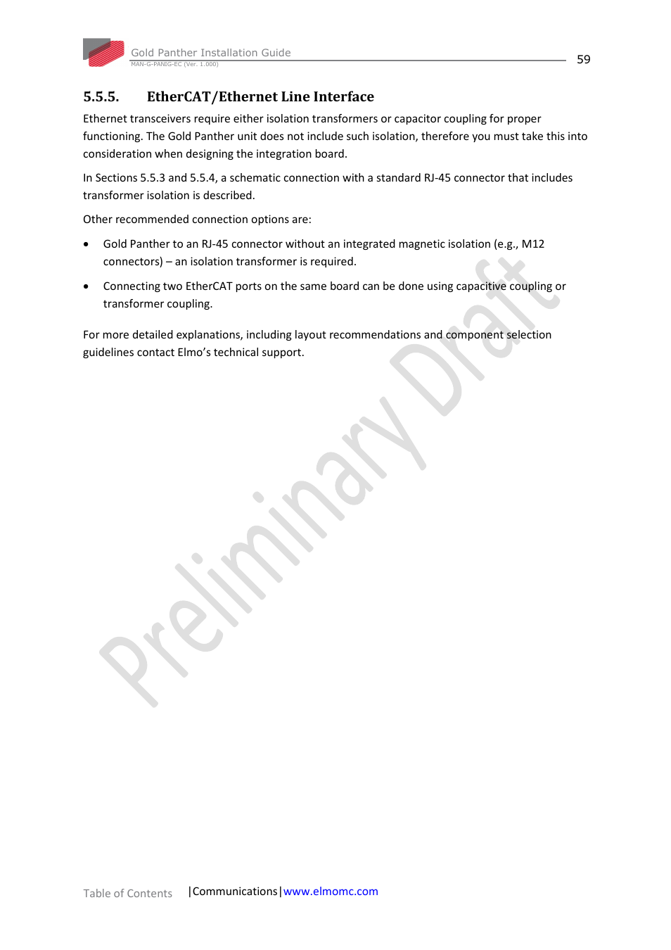 Ethercat/ethernet line interface | ElmoMC ExtrIQ Gold Line Servo Drives-Gold Panther User Manual | Page 59 / 64