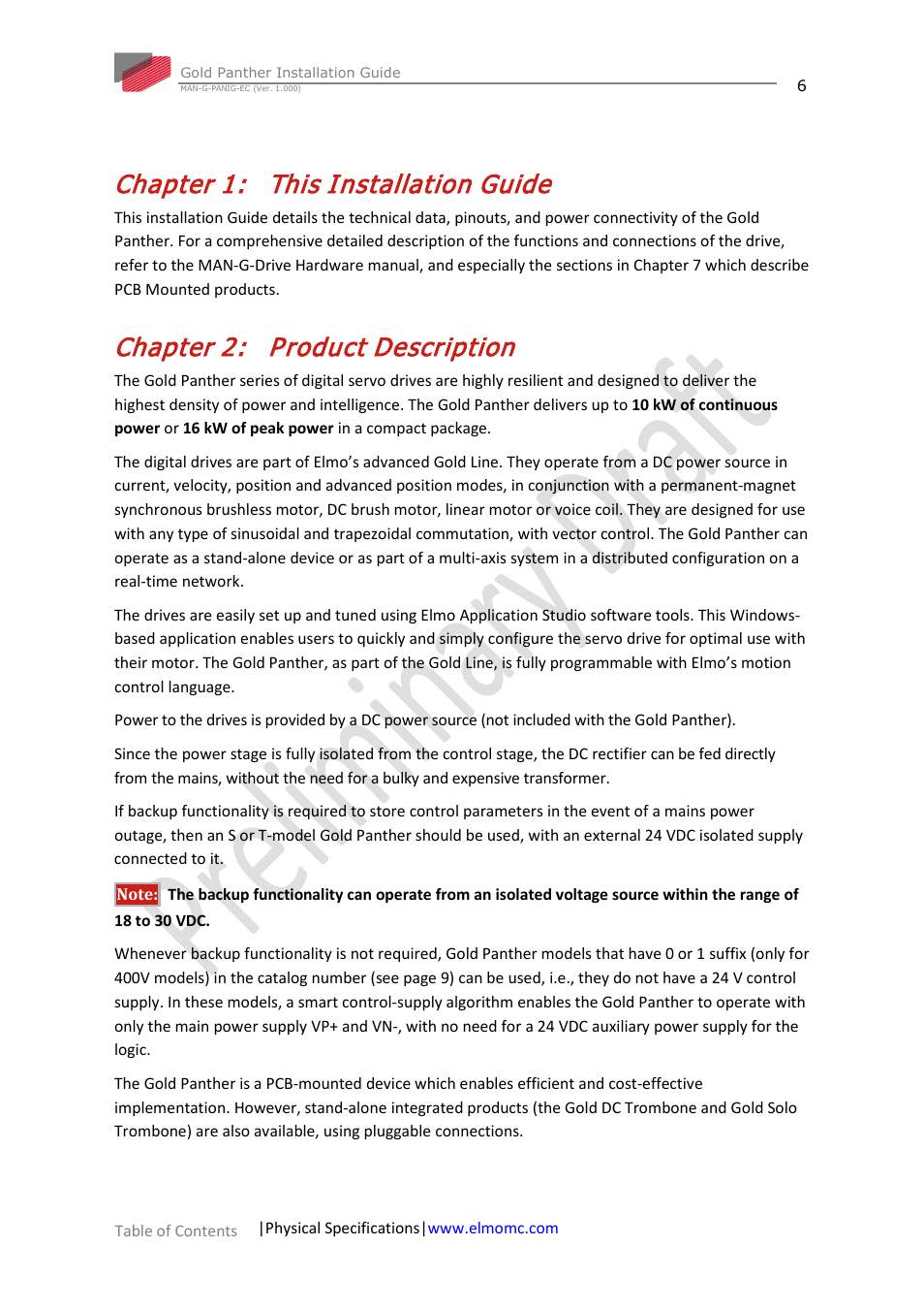 Chapter 1: this installation guide, Chapter 2: product description, Chapter 1 | This installation guide, Chapter 2, Product description | ElmoMC ExtrIQ Gold Line Servo Drives-Gold Panther User Manual | Page 6 / 64