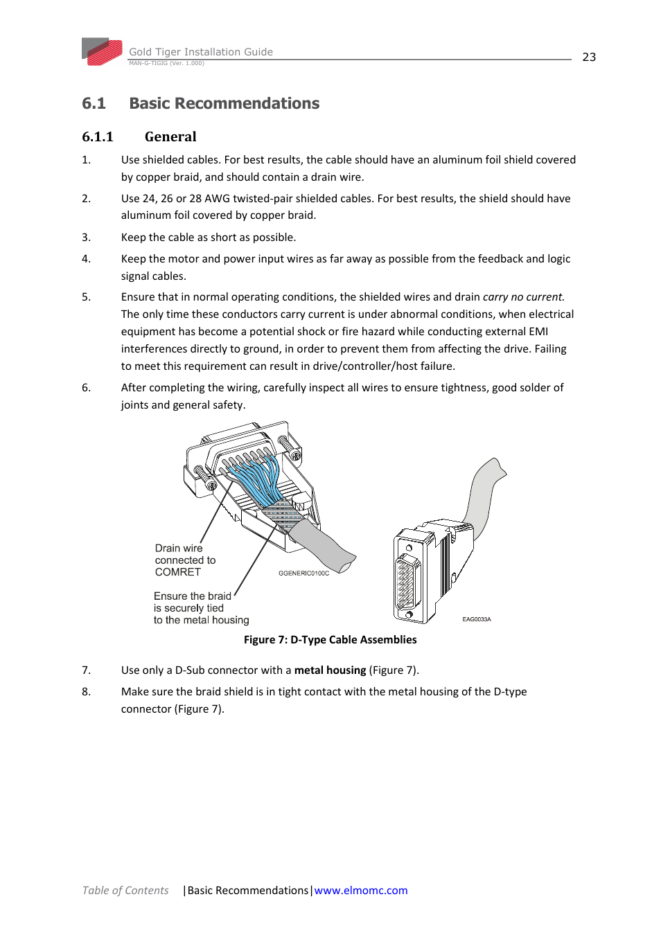 1 basic recommendations, 1 general, Basic recommendations 6.1.1 | General | ElmoMC ExtrIQ Gold Line Servo Drives-Gold Tiger User Manual | Page 23 / 64