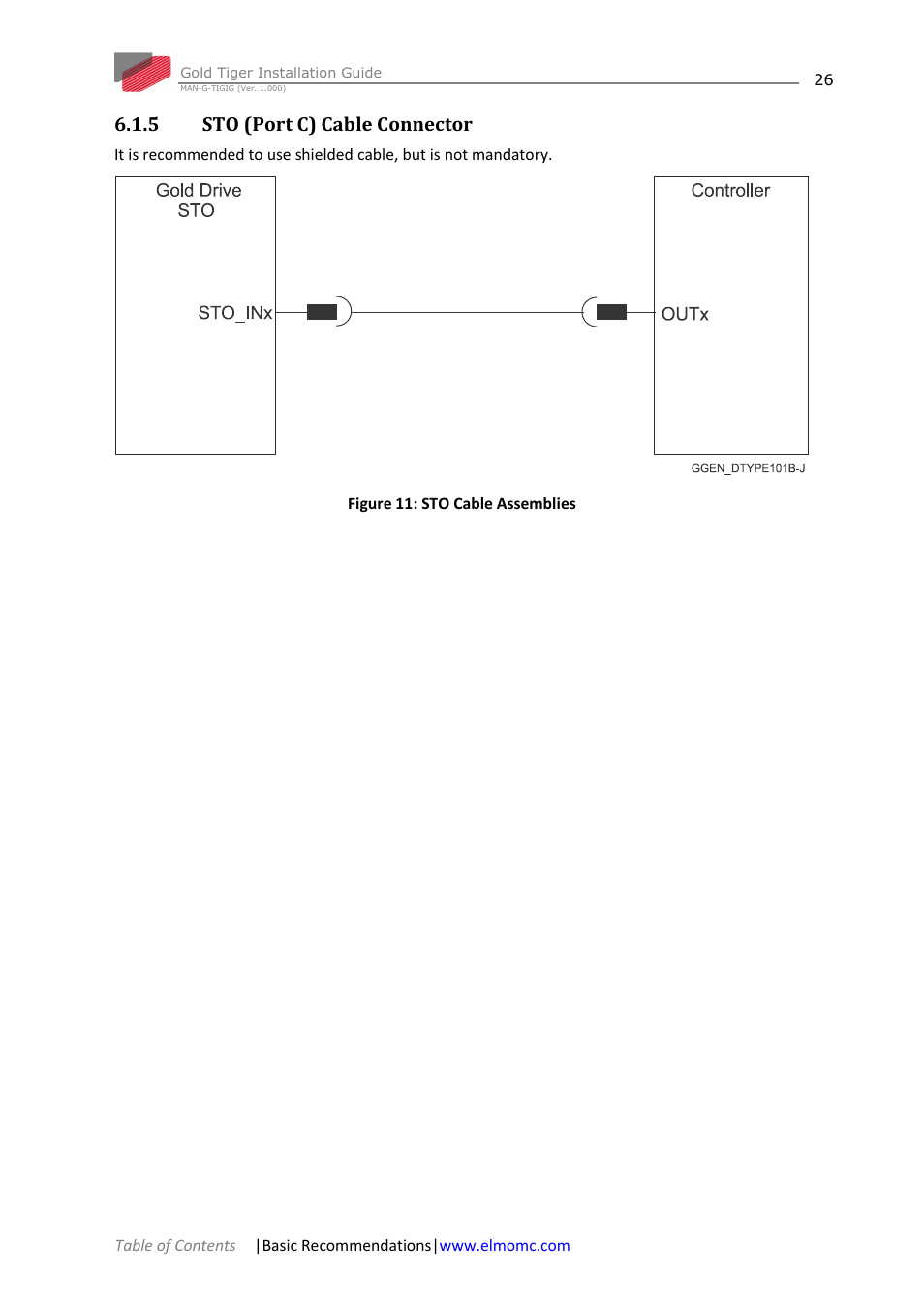 5 sto (port c) cable connector, Sto (port c) cable connector | ElmoMC ExtrIQ Gold Line Servo Drives-Gold Tiger User Manual | Page 26 / 64